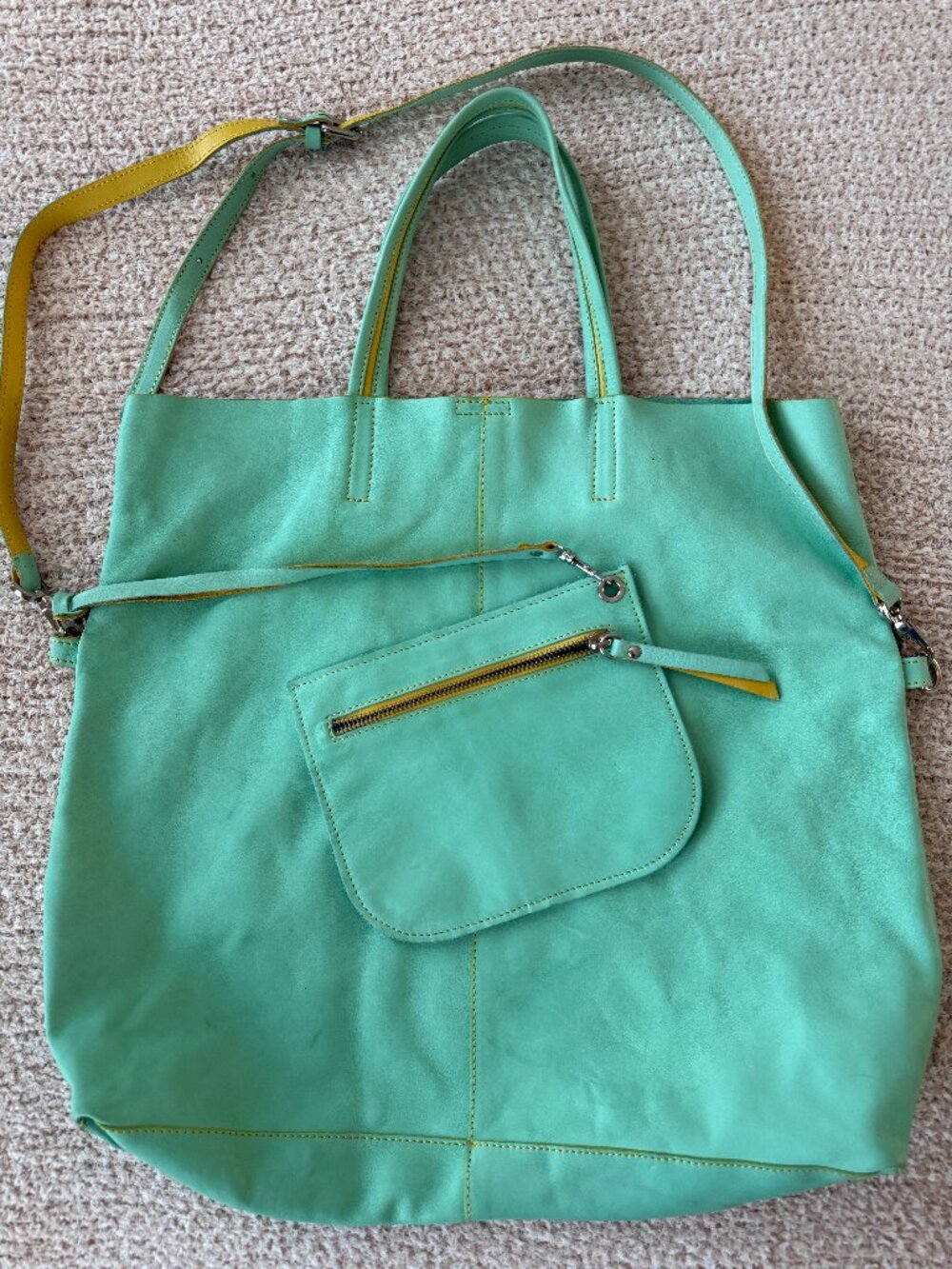 AB Asia Bellucci Mint Green Italian Leather Tote Bag Crossbody Made In Italy